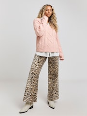 Simply Be Pink V-Neck Cable Jumper - Image 1 of 4