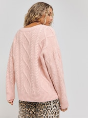 Simply Be Pink V-Neck Cable Jumper - Image 2 of 4