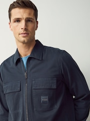 BOSS Dark Blue Lovel Garment Dye Logo Patch Zip Detail Shirt - Image 3 of 4