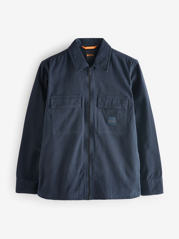 BOSS Dark Blue Lovel Garment Dye Logo Patch Zip Detail Shirt - Image 4 of 4