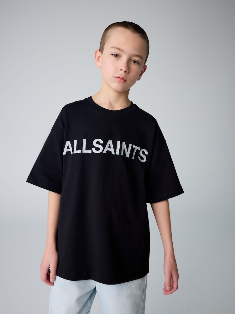 smALLSAINTS Black Oversized Boys Logo Infill Crew T-Shirt - Image 1 of 4