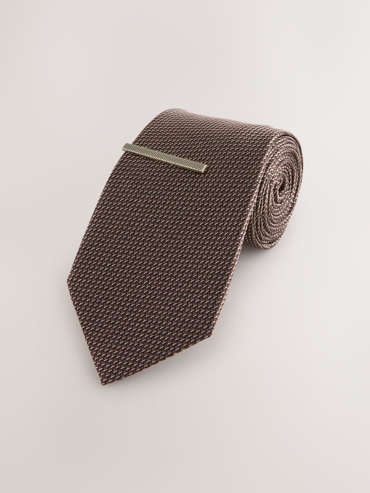 Neutralny - Textured Tie with Tie Clip - Image 3 of 5