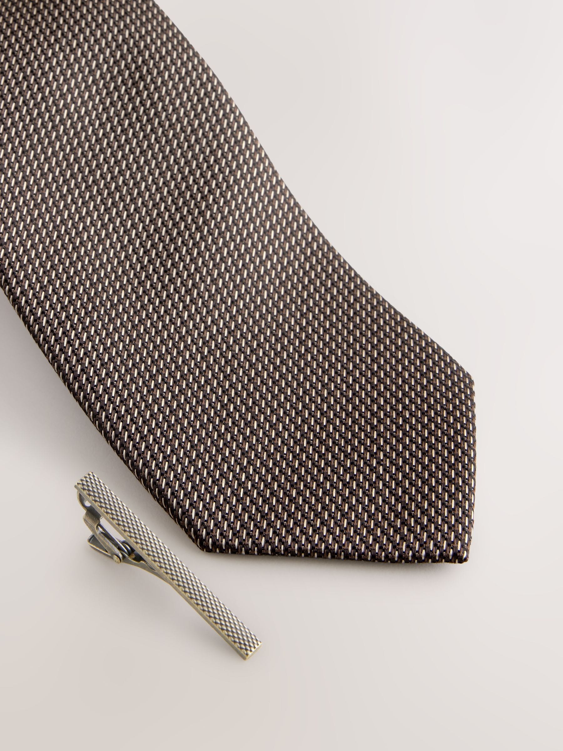 Buy Neutral Textured Tie with Tie Clip from Next Ukraine
