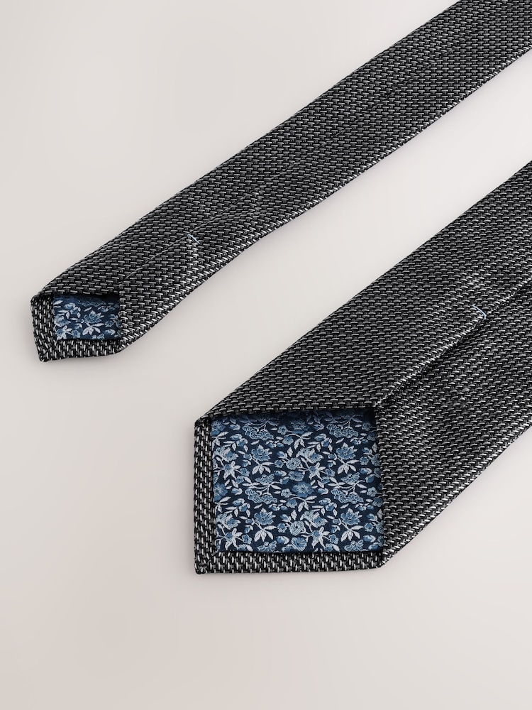 Grey Textured Tie with Tie Clip - Image 3 of 5