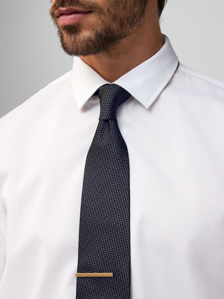 Grey Textured Tie with Tie Clip - Image 4 of 5