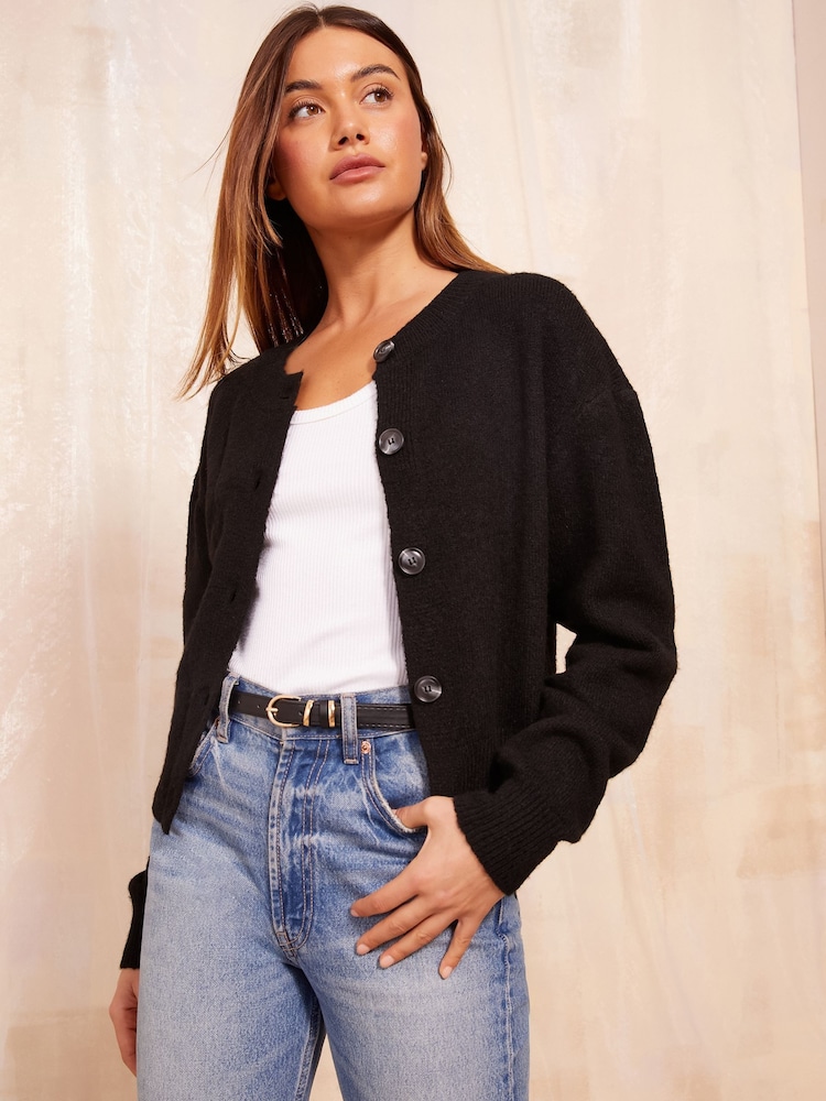 Friends Like These Black Cropped Button Through Cardigan - Image 1 of 4