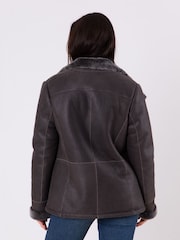 Lakeland Leather Grey Armboth Shearling Asymmetric Zip Aviator Jacket - Image 4 of 8