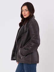 Lakeland Leather Grey Armboth Shearling Asymmetric Zip Aviator Jacket - Image 5 of 8