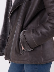 Lakeland Leather Grey Armboth Shearling Asymmetric Zip Aviator Jacket - Image 7 of 8