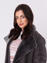 Lakeland Leather Grey Armboth Shearling Asymmetric Zip Aviator Jacket - Image 8 of 8