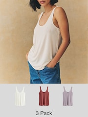 Rust/Cream/Mauve Purple Rib Vests 3 Pack - Image 1 of 14