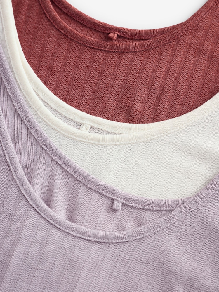 Rust/Cream/Mauve Purple Rib Vests 3 Pack - Image 13 of 14