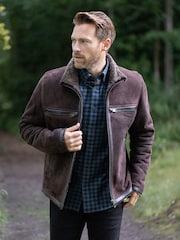 Lakeland Leather Brown Buccaneer Suede Finish Sheepskin Racer Jacket - Image 1 of 8