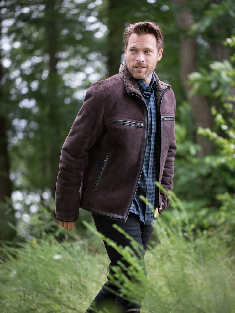Lakeland Leather Brown Buccaneer Suede Finish Sheepskin Racer Jacket - Image 2 of 8