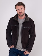 Lakeland Leather Brown Buccaneer Suede Finish Sheepskin Racer Jacket - Image 3 of 8