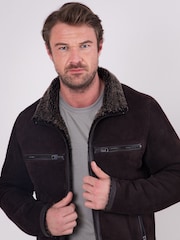 Lakeland Leather Brown Buccaneer Suede Finish Sheepskin Racer Jacket - Image 4 of 8