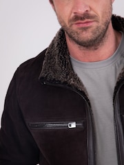 Lakeland Leather Brown Buccaneer Suede Finish Sheepskin Racer Jacket - Image 5 of 8