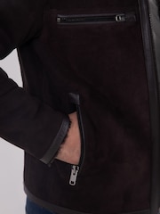 Lakeland Leather Brown Buccaneer Suede Finish Sheepskin Racer Jacket - Image 6 of 8