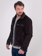 Lakeland Leather Brown Buccaneer Suede Finish Sheepskin Racer Jacket - Image 7 of 8
