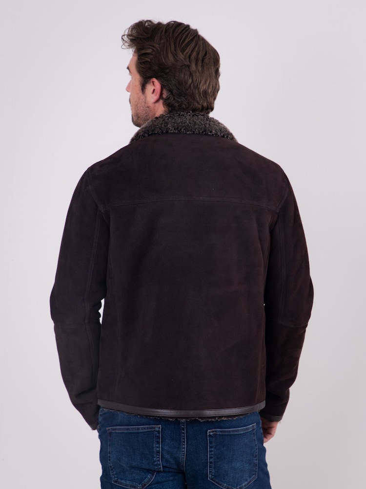 Lakeland Leather Brown Buccaneer Suede Finish Sheepskin Racer Jacket - Image 8 of 8