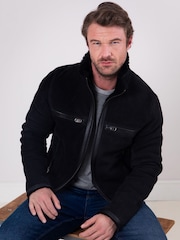 Lakeland Leather Black Buccaneer Suede Finish Sheepskin Racer Jacket - Image 5 of 9