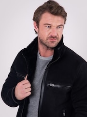 Lakeland Leather Black Buccaneer Suede Finish Sheepskin Racer Jacket - Image 6 of 9