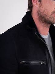 Lakeland Leather Black Buccaneer Suede Finish Sheepskin Racer Jacket - Image 9 of 9