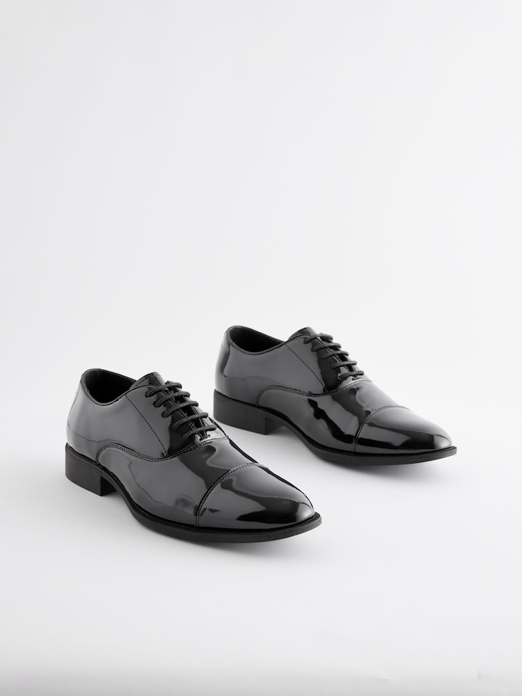 Black Wide Fit Patent Oxford Toe Cap Shoes - Image 2 of 7