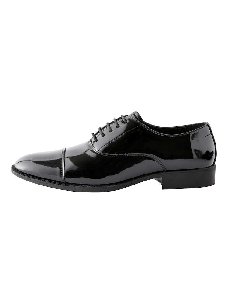 Black Wide Fit Patent Oxford Toe Cap Shoes - Image 7 of 7