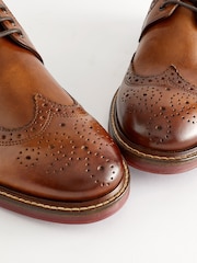 Tan Brown Wide Fit Leather Contrast Sole Chunky Brogues Shoes - Image 4 of 6