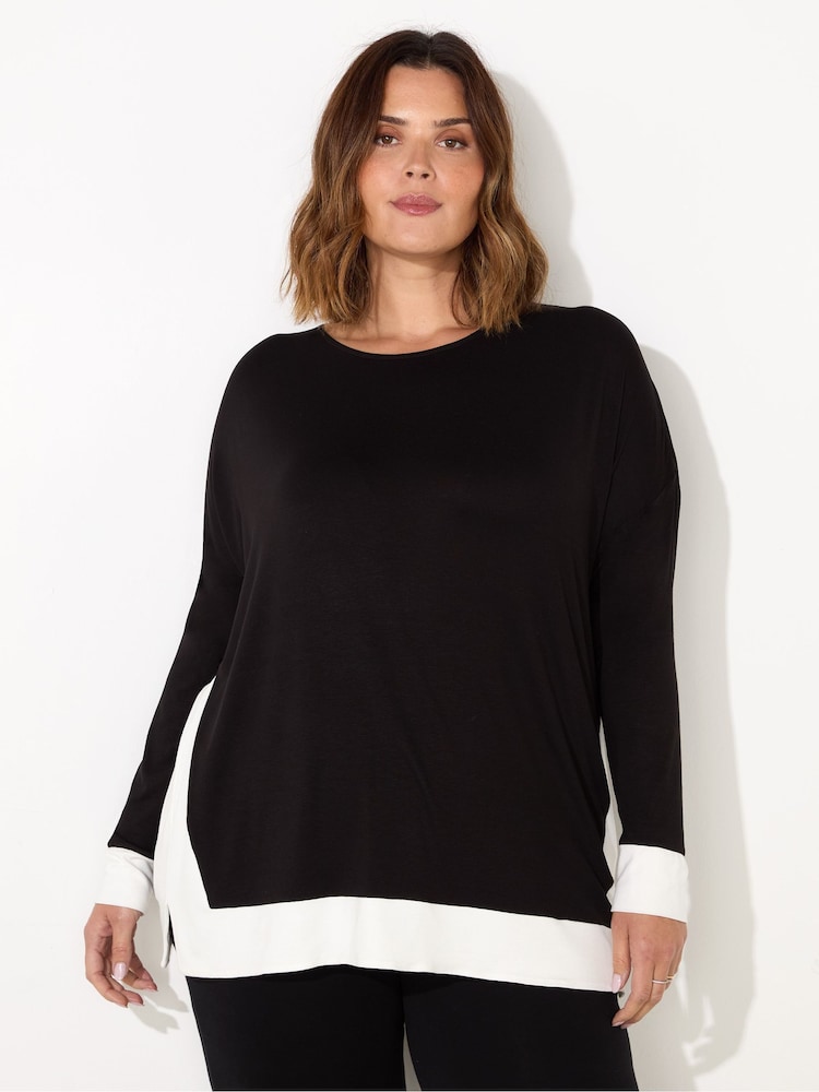 Live Unlimited Black and White Curve Jersey Contrast Top - Image 1 of 5
