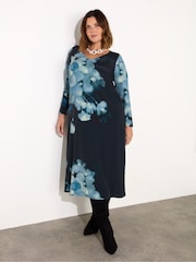 Live Unlimited Black Curve Floral Print Long Sleeve Midaxi Dress - Image 1 of 3