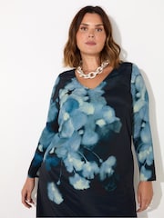 Live Unlimited Black Curve Floral Print Long Sleeve Midaxi Dress - Image 2 of 3