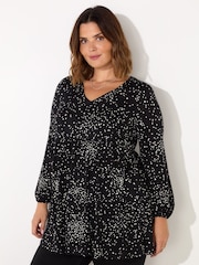 Live Unlimited Black Curve Heart Print Gathered V-Neck Tunic - Image 1 of 4