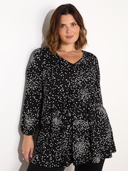 Live Unlimited Black Curve Heart Print Gathered V-Neck Tunic - Image 2 of 4