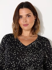 Live Unlimited Black Curve Heart Print Gathered V-Neck Tunic - Image 3 of 4
