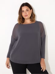 Live Unlimited Grey Curve Overlay Chiffon Top with Jersey Sleeves - Image 1 of 4