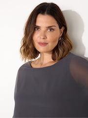 Live Unlimited Grey Curve Overlay Chiffon Top with Jersey Sleeves - Image 3 of 4