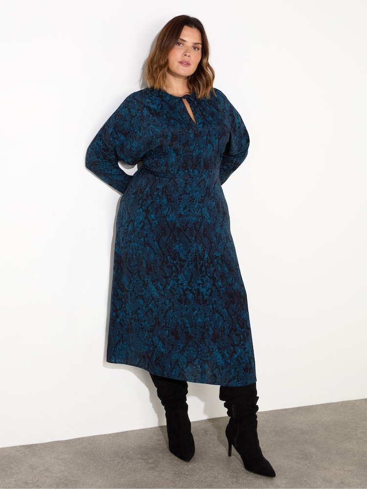 Live Unlimited Blue Curve Snake Effect Print Tie Front Dress - Image 2 of 4 Live Unlimited Blue Curve Snake Effect Print Tie Front Dress - Image 2 of 4