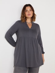Live Unlimited Grey Curve Jersey Nehru Collar Tunic - Image 1 of 3