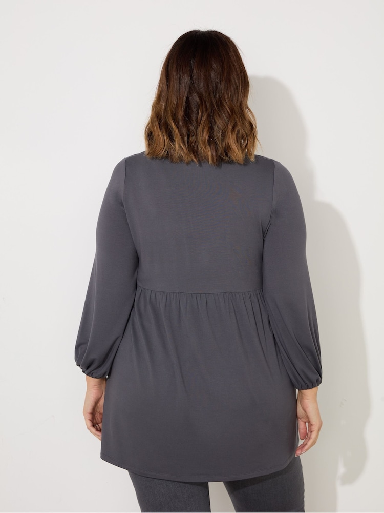 Live Unlimited Grey Curve Jersey Nehru Collar Tunic - Image 2 of 3