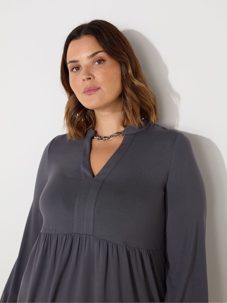 Live Unlimited Grey Curve Jersey Nehru Collar Tunic - Image 3 of 3