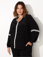 Live Unlimited Black And White Curve Contrast Seam Blouse - Image 1 of 7