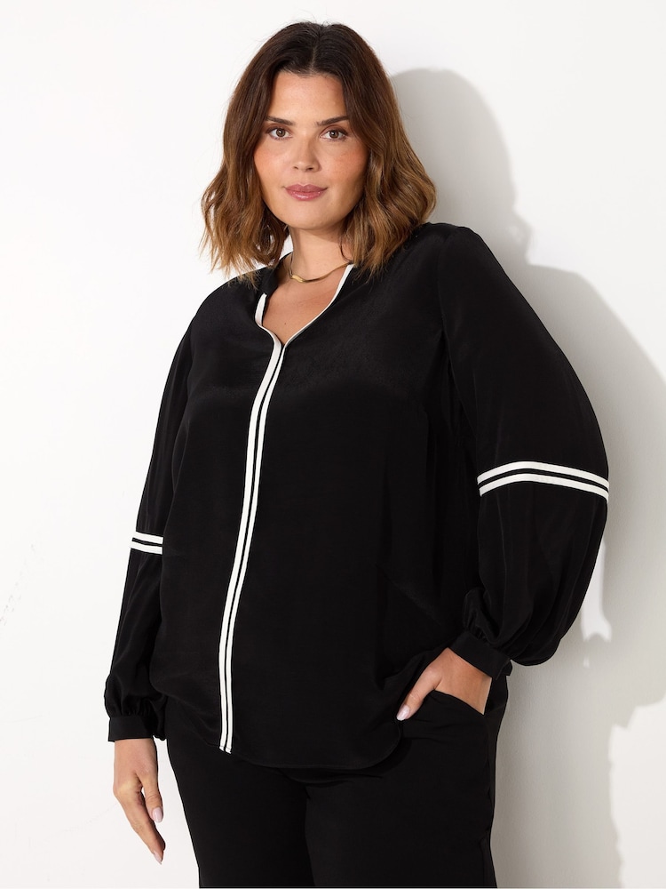 Live Unlimited Black And White Curve Contrast Seam Blouse - Image 1 of 7