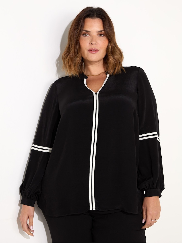 Live Unlimited Black And White Curve Contrast Seam Blouse - Image 2 of 7