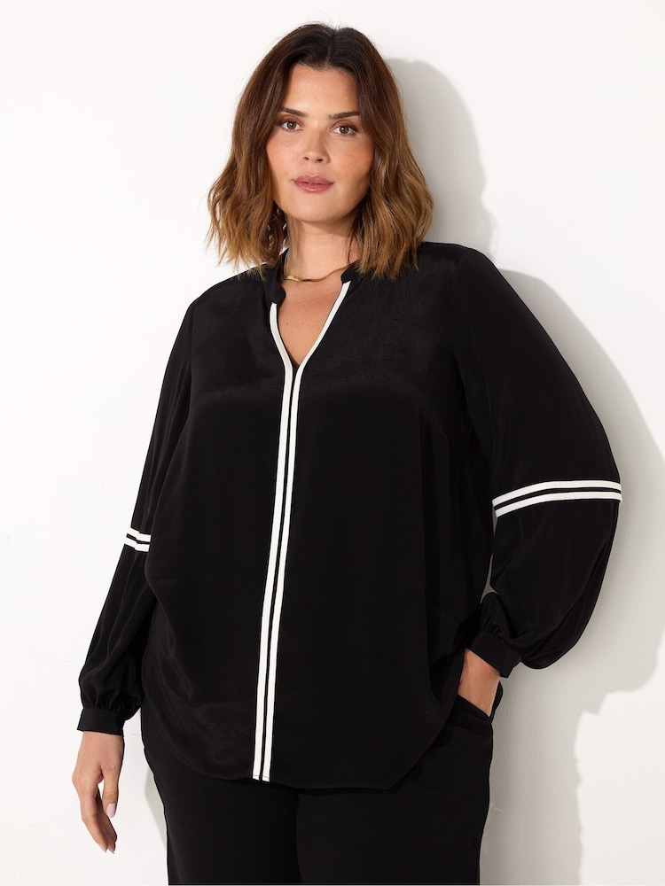Live Unlimited Black And White Curve Contrast Seam Blouse - Image 4 of 7