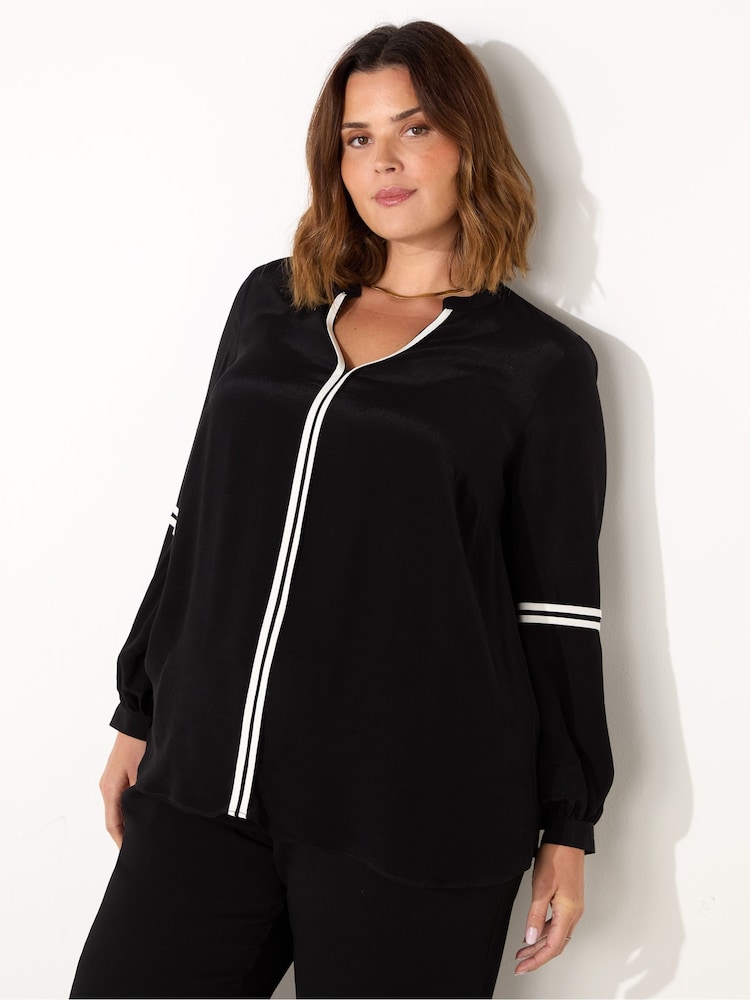 Live Unlimited Black And White Curve Contrast Seam Blouse - Image 5 of 7