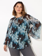 Live Unlimited Blue Floral Crinkle Chiffon Blouse - Image 1 of 5