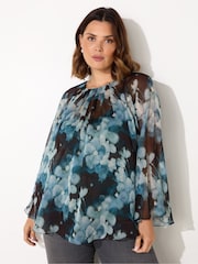 Live Unlimited Blue Floral Crinkle Chiffon Blouse - Image 2 of 5
