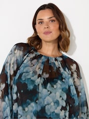 Live Unlimited Blue Floral Crinkle Chiffon Blouse - Image 3 of 5